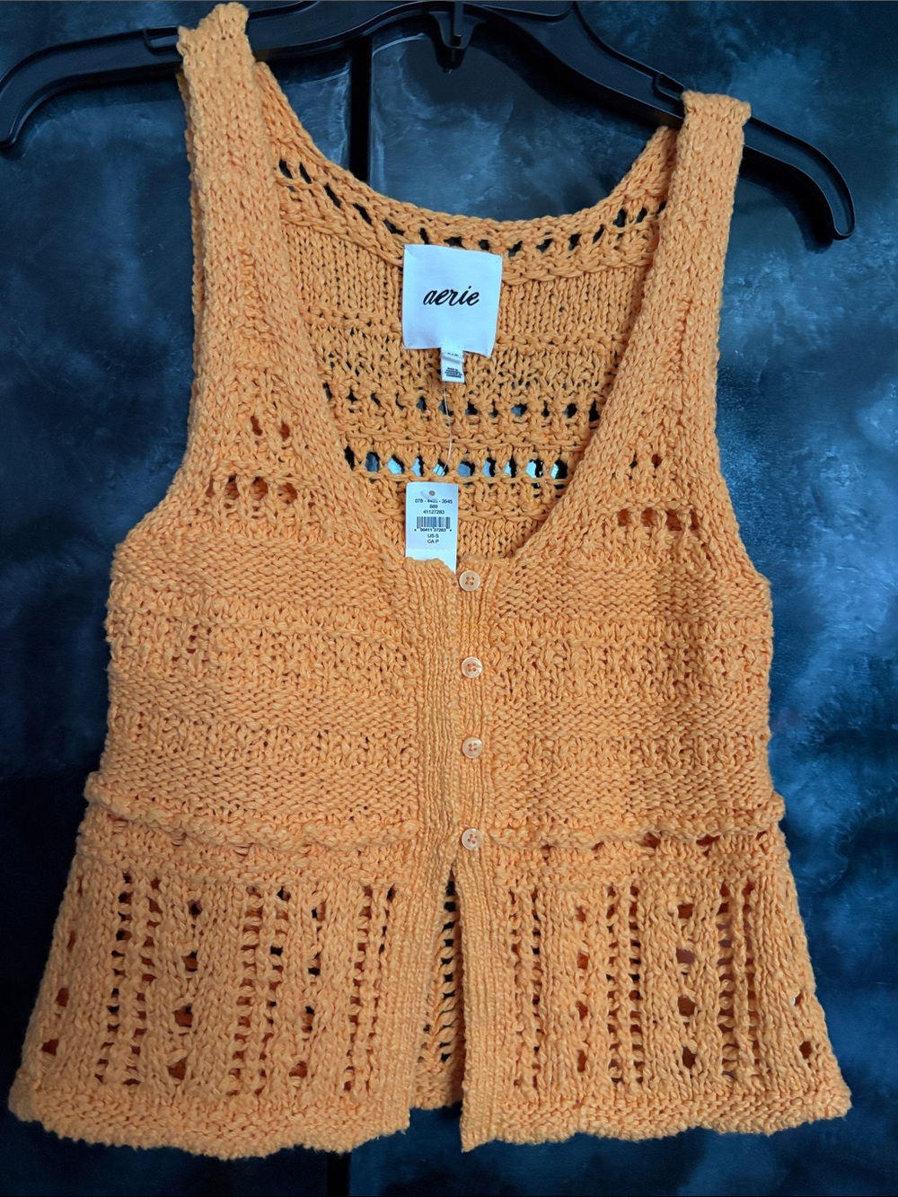 aerie Orange Openwork Knit Button-Front Tank Top
